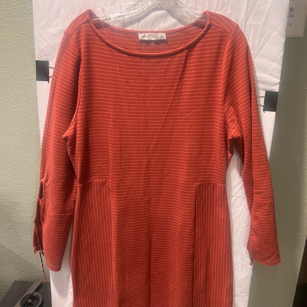 Summer & Sage Womens XL Burnt Orange Striped Long Sleeve Tie Cuff Knit Dress
